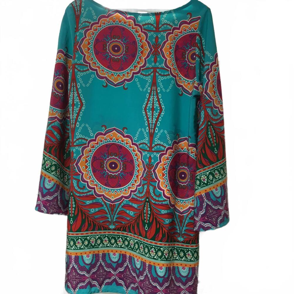 Vibrant Bohemian Print Long Sleeve Dress